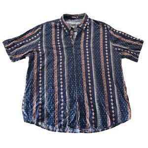 Vatpave Mens XL Button Up Shirt Short Sleeve Geometric Pattern